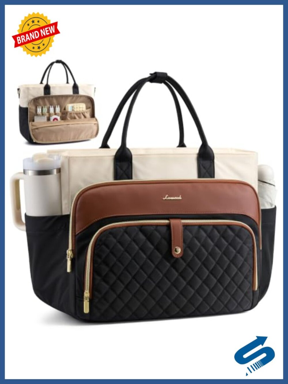 Quilted Laptop Tote Work Bag 15.6 Inch with Shoulder Strap